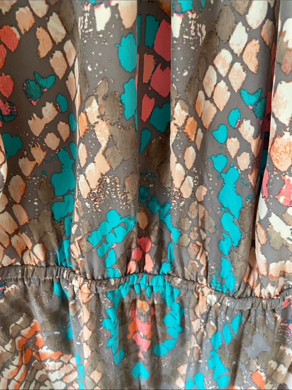 Alice & Trixie silk Coral Turquoise Miami Abstract Print Front Slit Maxi size L - Picture 10 of 14